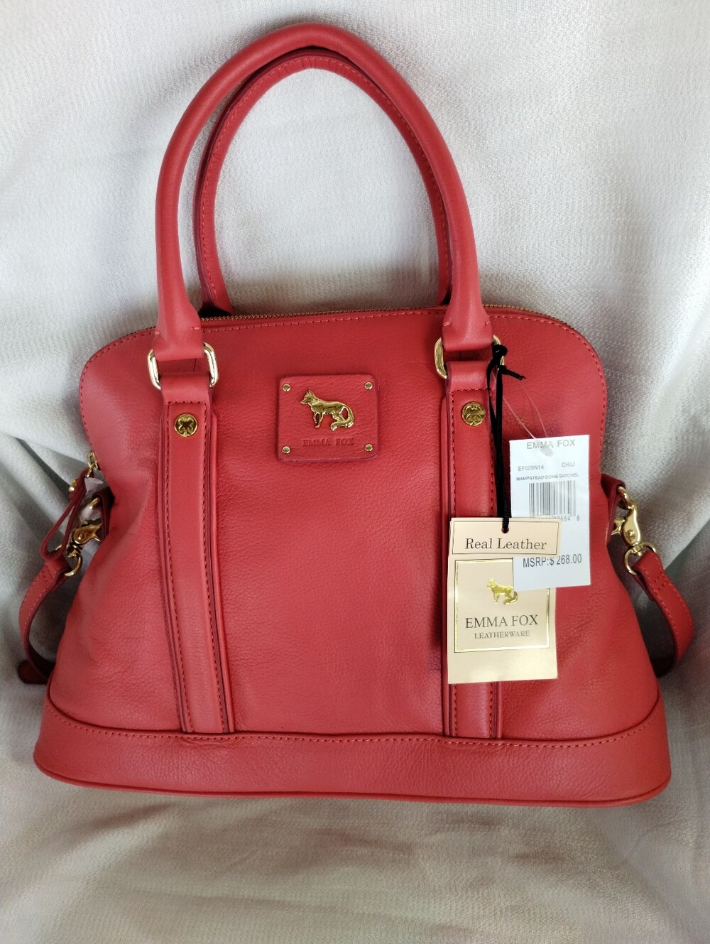 Emma Fox Hampstead Dome Leather Satchel Handbag NWT Chili